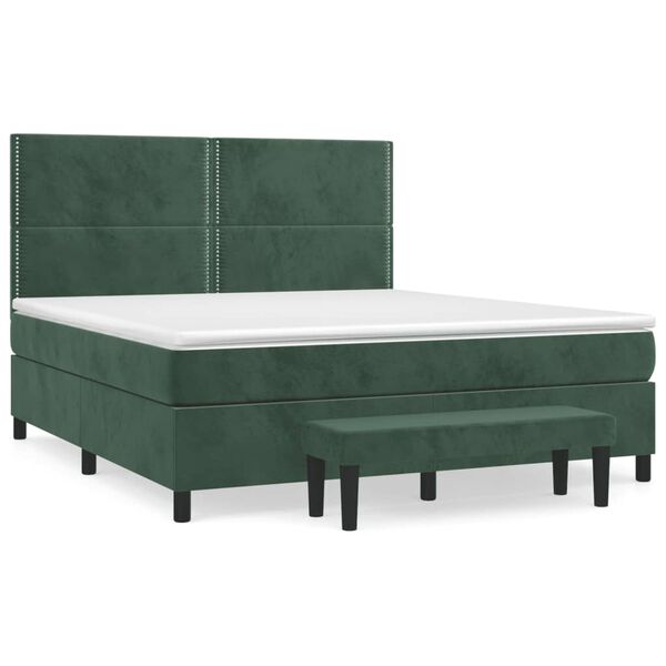 vidaXL Cama com molas/colch&atilde;o 160x200 cm veludo verde-escuro