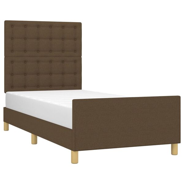 vidaXL Estrutura de cama c/ cabeceira 90x190 cm tecido castanho-escuro