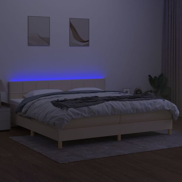 vidaXL Cama box spring c/ colch&atilde;o e LED 200x200 cm tecido cor creme