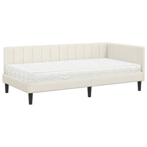 vidaXL Estrutura de Cama de Canto com Colchão 2 pcs Creme Veludo