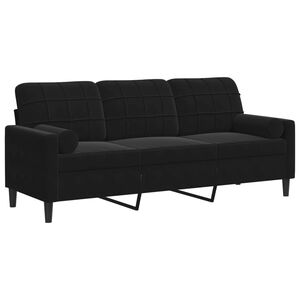 vidaXL Sof&aacute; 3 lugares c/ almofadas decorativas 180 cm veludo preto