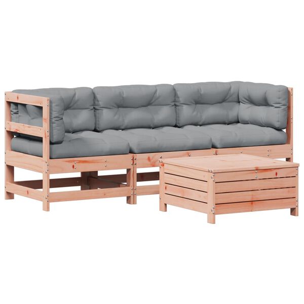 vidaXL 4 pcs conj. lounge jardim com almofad&otilde;es madeira douglas maci&ccedil;a