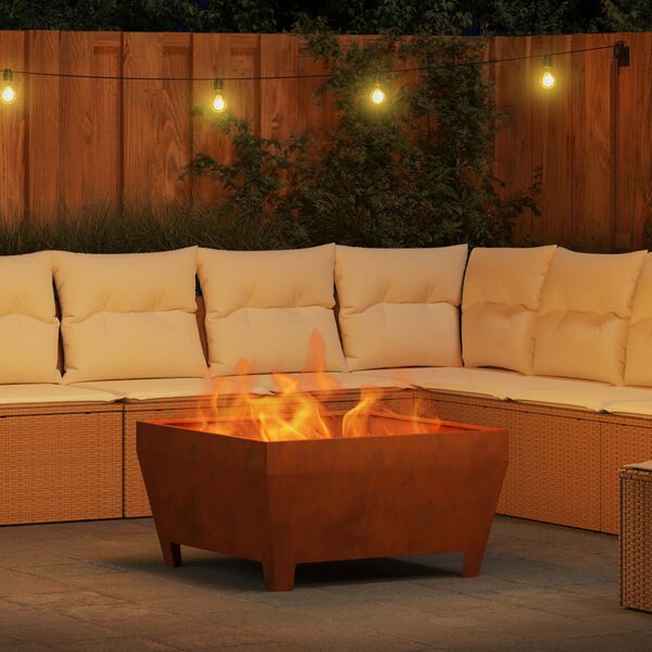 vidaXL Fire Pit Castanho 80 x 80 x 43 cm A&ccedil;o resistente &agrave;s intemp&eacute;ries