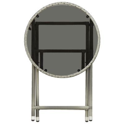 vidaXL Mesa de chá 60 cm vime PE e vidro temperado cinzento