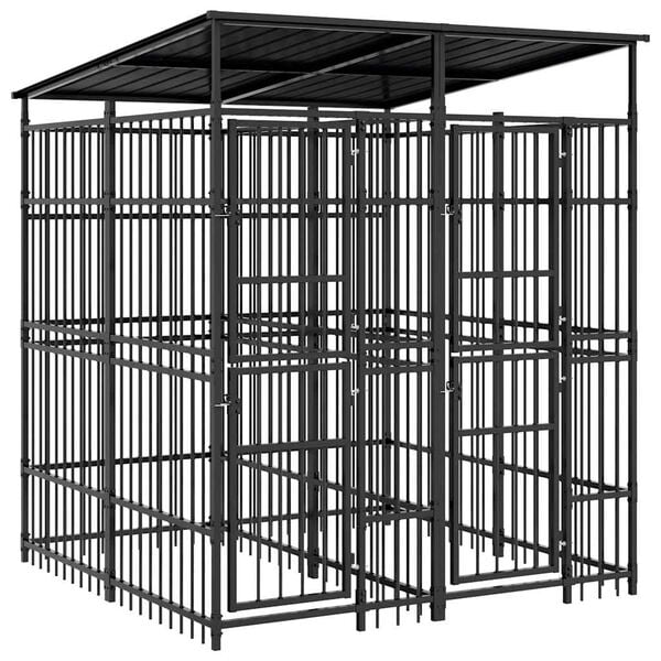 vidaXL Canil de exterior com telhado 3,69 m&sup2; a&ccedil;o