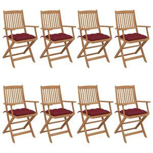 vidaXL Cadeiras de jardim dobr&aacute;veis 8 pcs c/ almofad&otilde;es ac&aacute;cia maci&ccedil;a