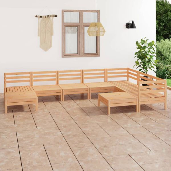vidaXL 9 pcs conjunto lounge de jardim pinho maci&ccedil;o