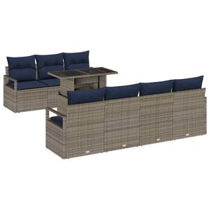 vidaXL Conjunto de Sof&aacute; de Jardim 8 pcs Cinza e Azul Marinho vime PE