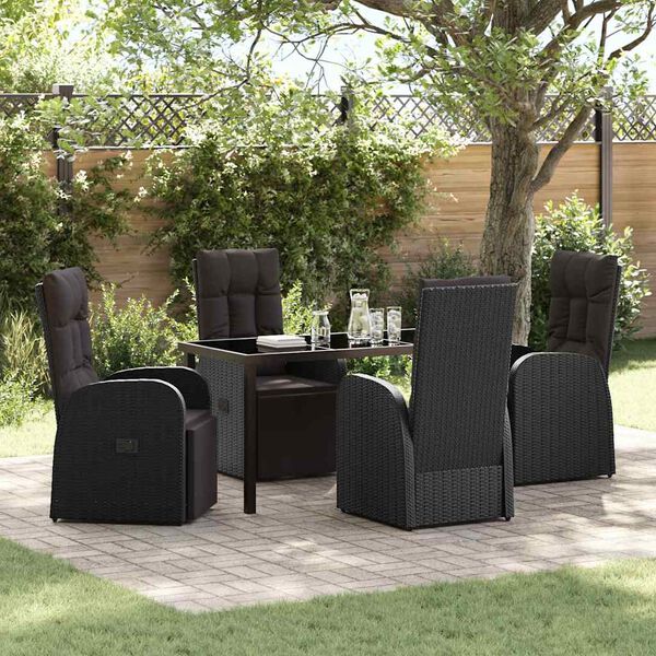vidaXL Conjunto de Jantar para Jardim com almofada 5 pcs Preto vime PE
