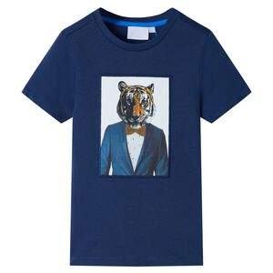 vidaXL T-shirt de manga curta para crian&ccedil;a azul-escuro 128