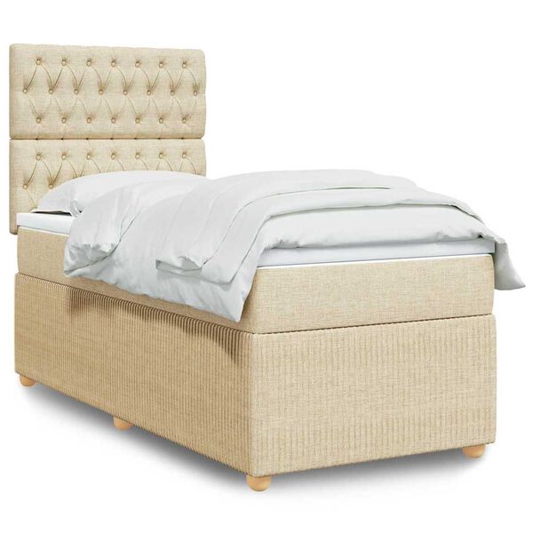 vidaXL Cama com molas/colch&atilde;o 90x200 cm tecido cor cr&egrave;me