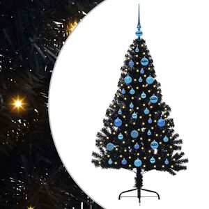 vidaXL &Aacute;rvore de Natal Artificial Pr&eacute;-iluminada Preto 150 cm PVC