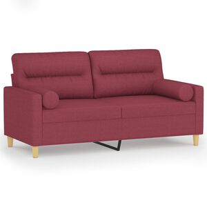 vidaXL Sof&aacute; 2 lug. + almofadas decorativas 140cm tecido vermelho tinto