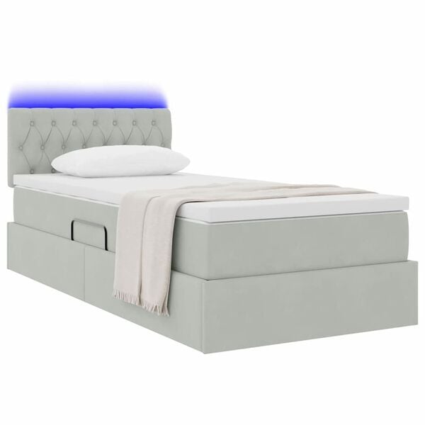 vidaXL Cama com arruma&ccedil;&atilde;o e LED Cinzento-claro 90 x 200 cm Veludo