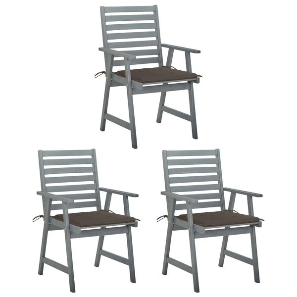 vidaXL Cadeiras de jantar p/ jardim 3 pcs c/ almofadões acácia maciça