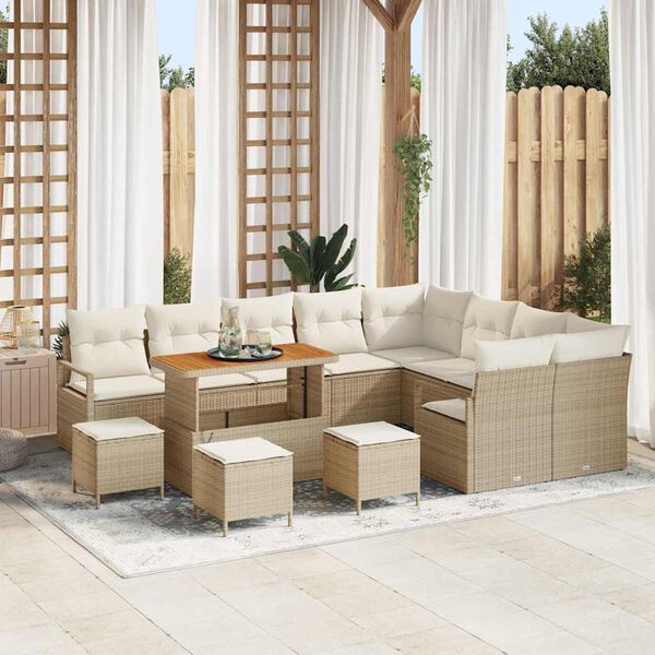 vidaXL Conjunto de Sof&aacute; de Jardim 13 pcs Bege Rattan Sint&eacute;tico