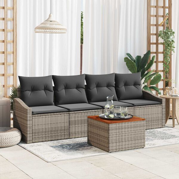 vidaXL Conjunto de Sofá de Jardim 5 pcs Cinzeto Rattan Sintético