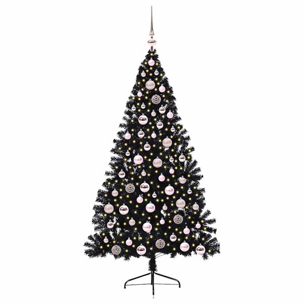 vidaXL &Aacute;rvore de Natal Artificial Pr&eacute;-iluminada Preto 180 cm PVC