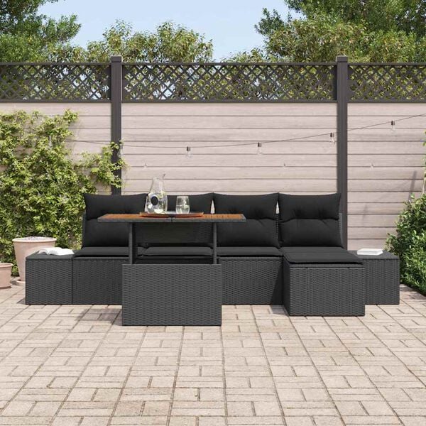 vidaXL Conjunto de Sof&aacute; de Jardim 6 pcs Preto Rattan Sint&eacute;tico