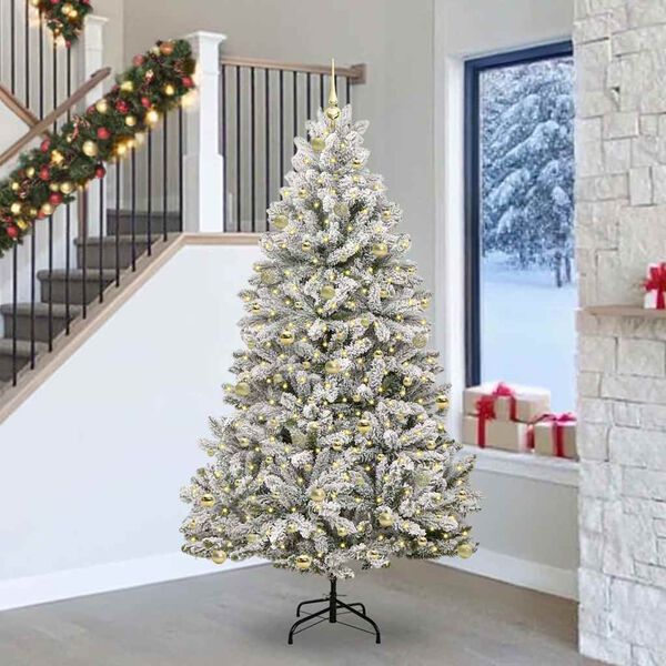 vidaXL &Aacute;rvore de Natal Artificial Verde e Branco 240 cm PVC e Metal