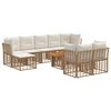vidaXL Conjunto de Sof&aacute; de Jardim 10 unid. Natural e Branco Creme
