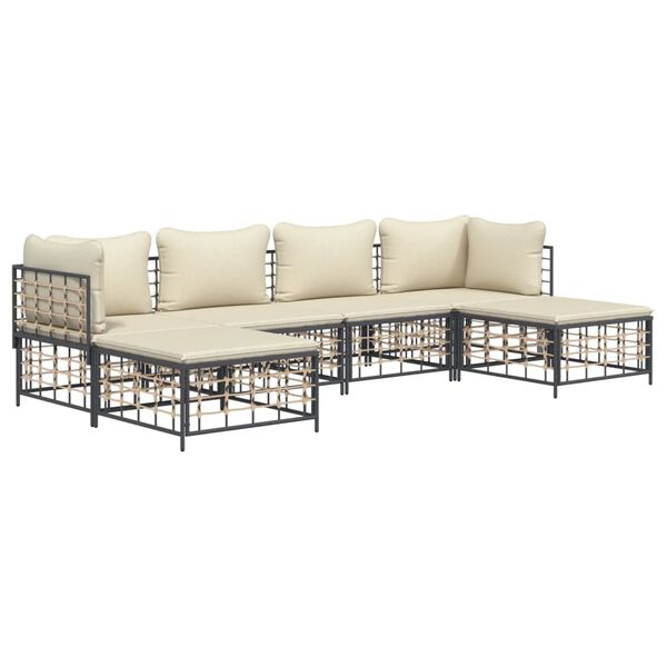 vidaXL 6 pcs conjunto lounge de jardim c/ almofadões vime PE antracite
