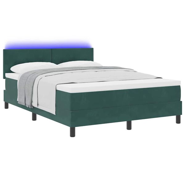 vidaXL Cama Box Spring LED com led Verde Escuro 140 x 200 cm Veludo