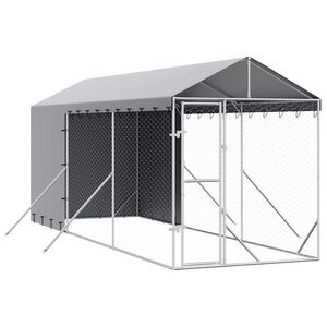 vidaXL Canil de exterior com teto 2x6x2,5 m a&ccedil;o galvanizado prateado