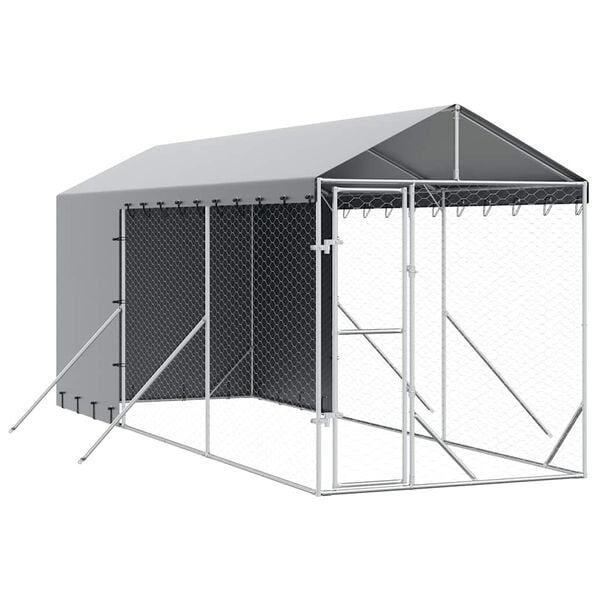 vidaXL Canil de exterior com teto 2x6x2,5 m a&ccedil;o galvanizado prateado