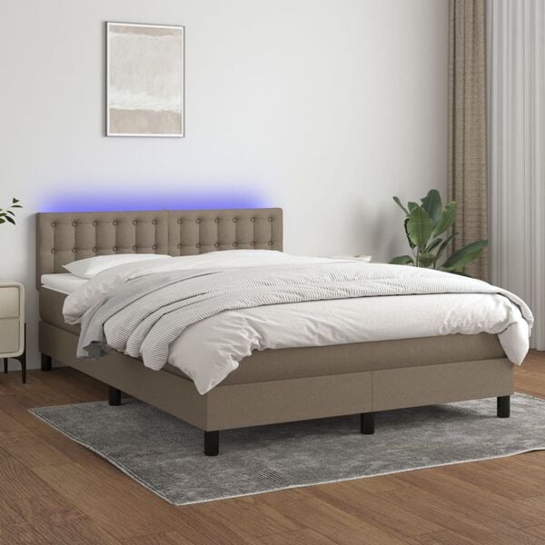 vidaXL Cama box spring colch&atilde;o/LED 140x200 cm tecido cinza-acastanhado