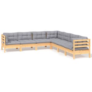 vidaXL 7 pcs conjunto lounge de jardim + almofad&otilde;es cinza pinho maci&ccedil;o