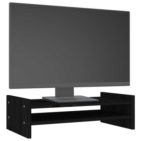 vidaXL Suporte para monitor 50x27x15 cm madeira de pinho maci&ccedil;a preto
