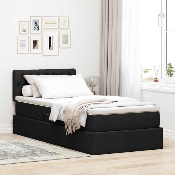 vidaXL Cama com arruma&ccedil;&atilde;o e colch&atilde;o com colch&atilde;o Preto 100 x 200 cm