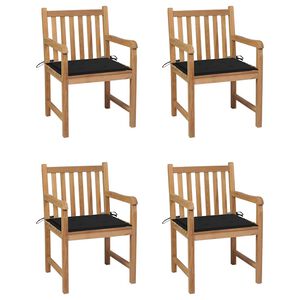 vidaXL Cadeiras de jardim c/ almofad&otilde;es pretos 4 pcs teca maci&ccedil;a