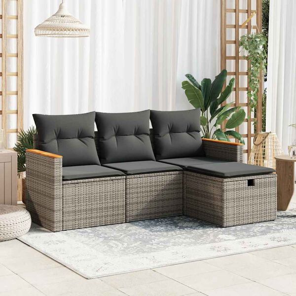 vidaXL 4 pcs conjunto sof&aacute;s de jardim c/ almofad&otilde;es vime PE cinzento