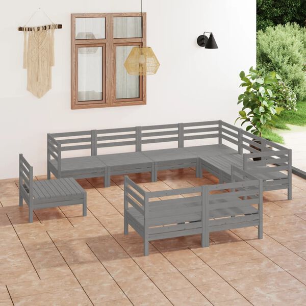 vidaXL 9 pcs conjunto lounge de jardim pinho maci&ccedil;o cinzento