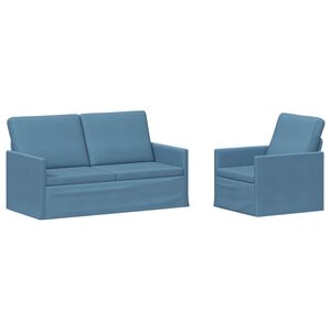 vidaXL Conjunto de Sof&aacute;s 2 pcs Azul Tecido de Veludo Cotele