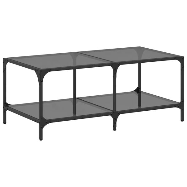vidaXL Mesa de centro com topo em vidro preto 98,5x50x40 cm a&ccedil;o