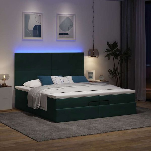 vidaXL Estrutura de cama otomana com colch&atilde;o verde escuro Veludo