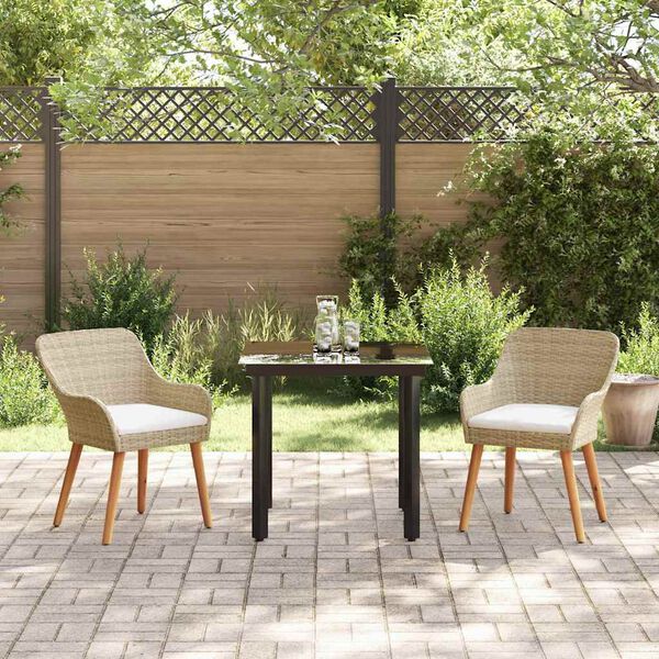 vidaXL Conjunto de Jantar para Jardim com almofada 3 pcs Bege vime PE