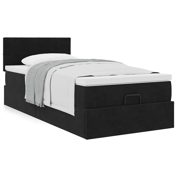 Estrutura de cama otomana vidaXL com colch&atilde;o preto 100x200cm Veludo