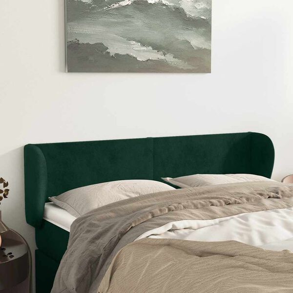 vidaXL Cabeceira de cama c/ abas veludo 147x23x78/88cm verde-escuro