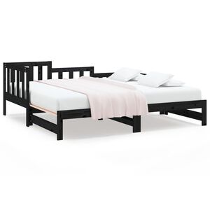 820736 vidaXL Sof&aacute;-cama de puxar 2x(90x200) cm pinho maci&ccedil;o preto