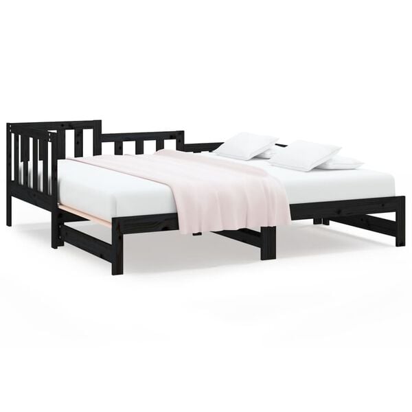820736 vidaXL Sof&aacute;-cama de puxar 2x(90x200) cm pinho maci&ccedil;o preto