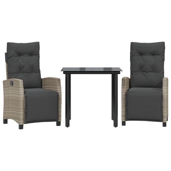 vidaXL 3 pcs conjunto de jantar p/ jardim c/ almofad&otilde;es cinzento claro