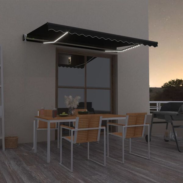 vidaXL Toldo autom&aacute;tico com LED e sensor de vento 450x350 cm antracite
