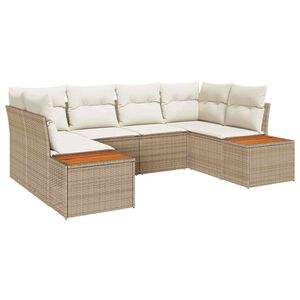 vidaXL Conjunto de Sof&aacute; de Jardim 6 pcs Bege e Creme Polirattan