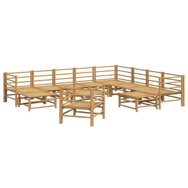 vidaXL 12pcs conj. lounge de jardim bambu c/ almofadões cinzento-claro