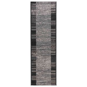 vidaXL Tapete Runner FLORNES Tecido Cinzento Riscas 67 x 150 cm PP