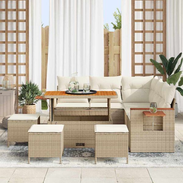 vidaXL Conjunto de Sof&aacute; de Jardim com almofada Bege Rattan Sint&eacute;tico